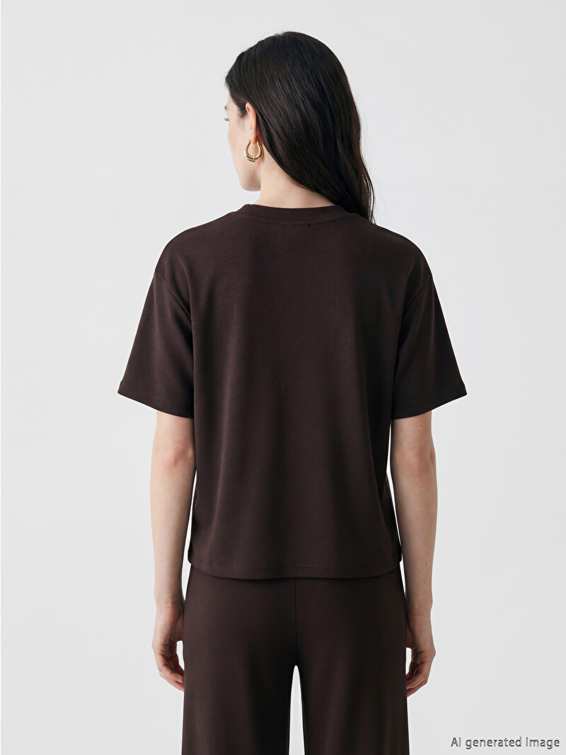 LCW Comfort Kahverengi Taşlı Soft Touch Kadın Tişört - S6E097Z8