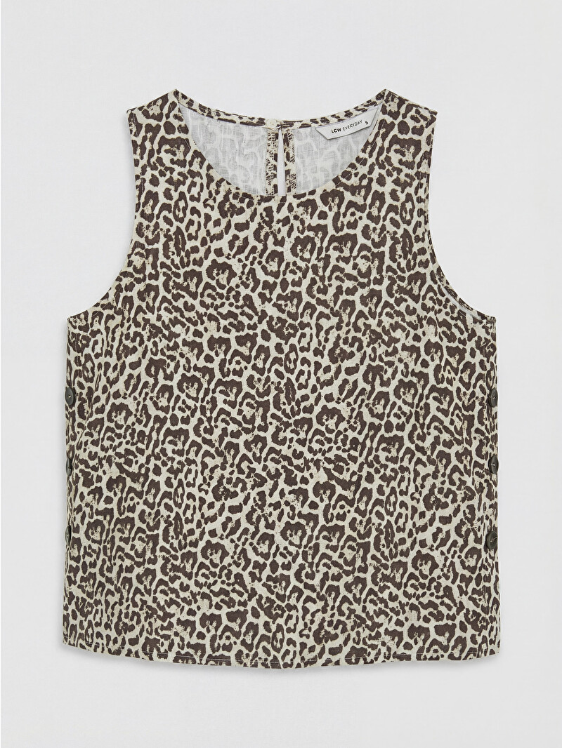 LCW EVERYDAY Kahverengi Bisiklet Yaka Leopar Desenli Bluz
