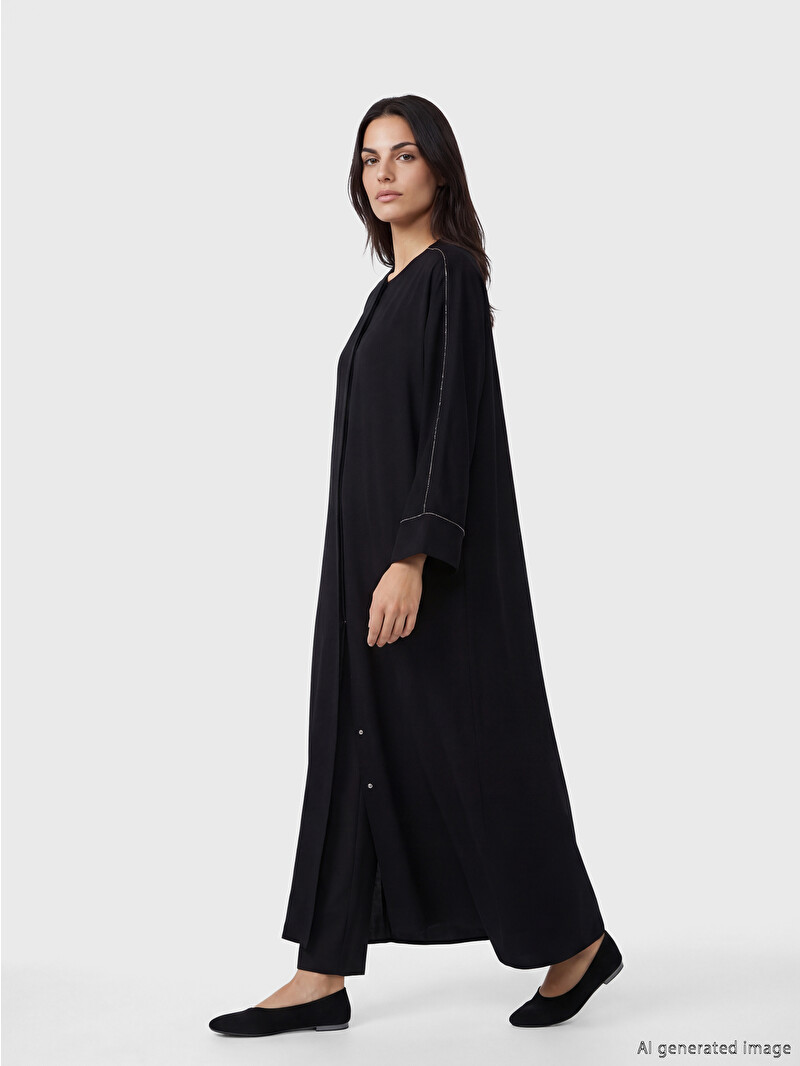 LCW Modest Bisiklet Yaka Oversize Krep Kadın Ferace - S6E689Z8-ZR1