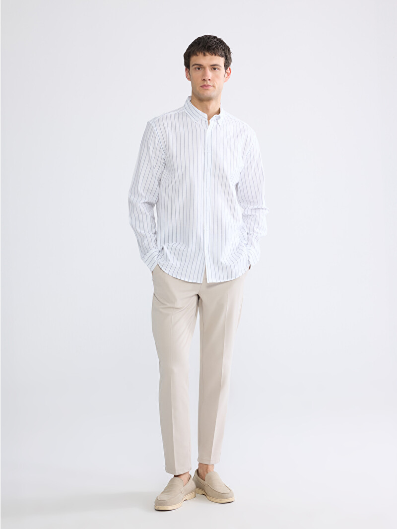 NOUNLESS★WRINKLE STRIPE MANY WAY SHIRTS Men's Blue Office Stripe Patched Lazy Day Shirt – Universal Works