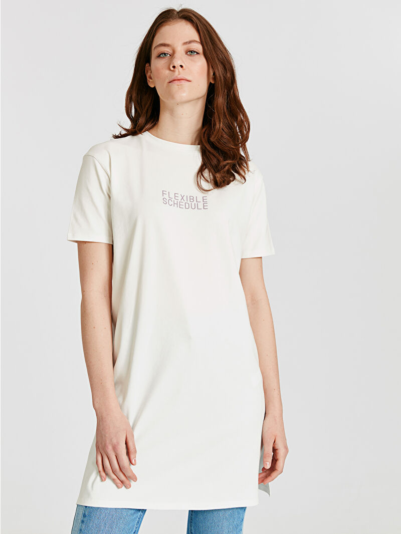 Tシャツ・カットソー PAROSH Women Tunic Tops D313059STEVEN WHITE LCW Modest Woman ECRU Tunic -9SP561Z8-D3W - LC Waikiki
