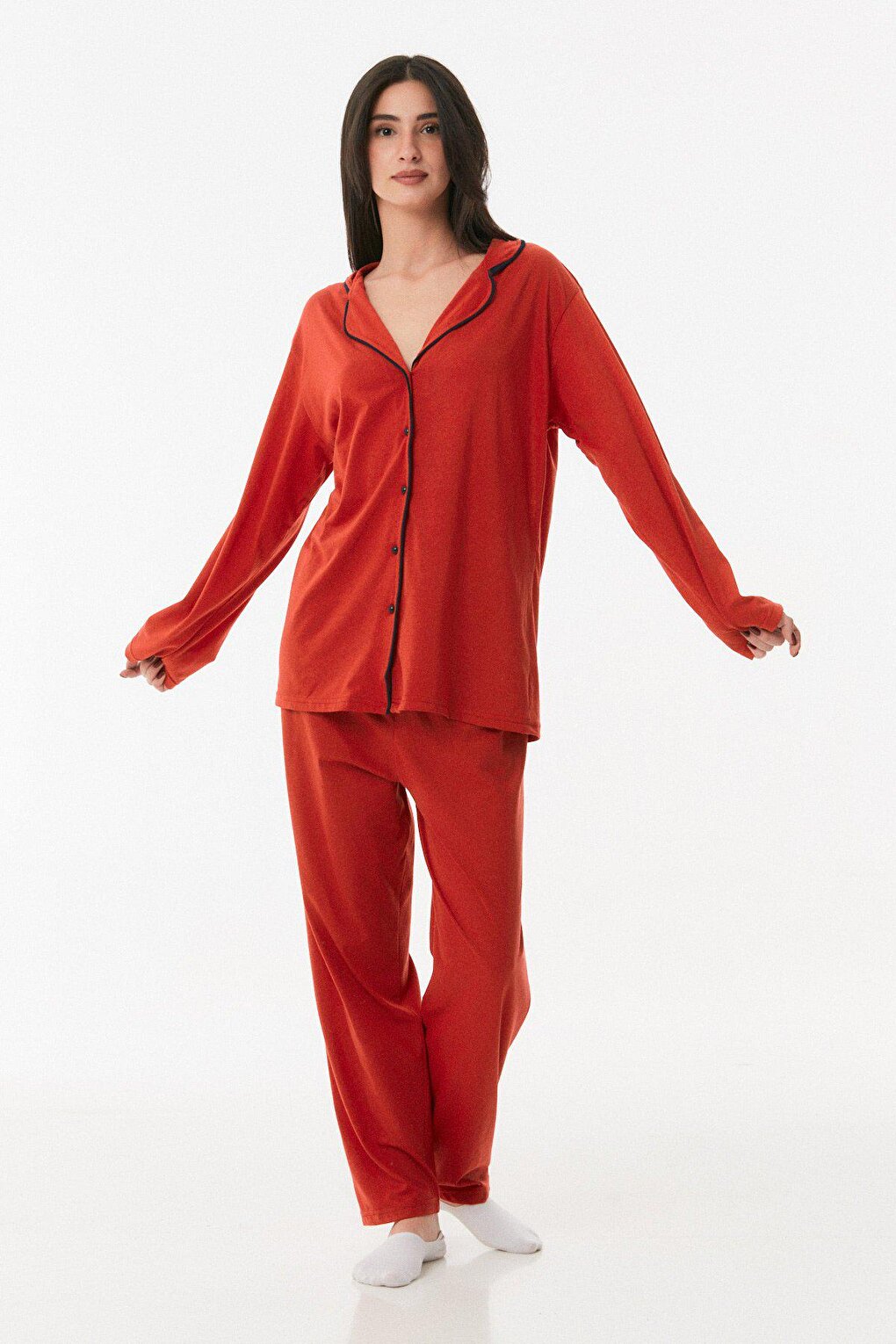 Kırmızı Basic Gömlek Yaka Pijama Takımı - 23MICG631198591-20045 - LC ...