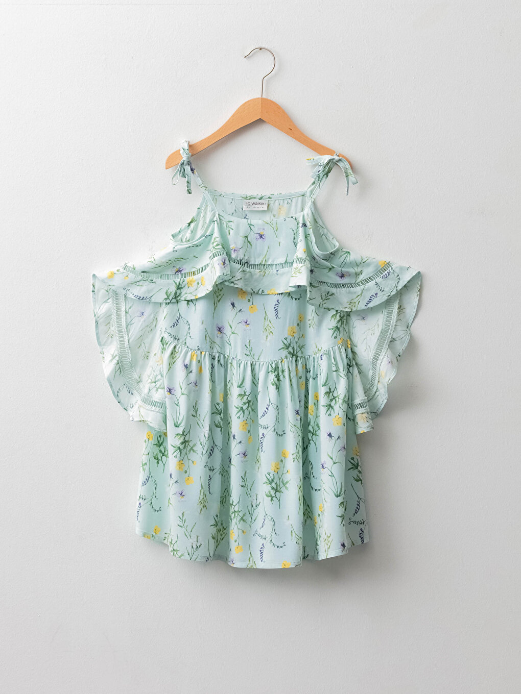 Square Neck Patterned Ruffle Detailed Strap Viscose Girl Child Dress ...