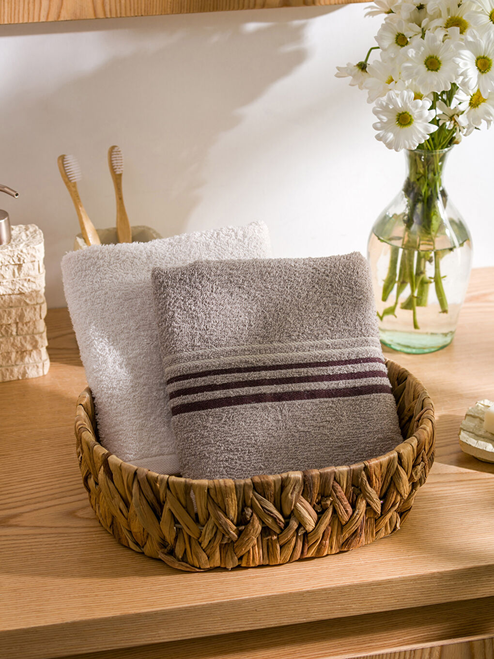 Striped Cotton Face Towel 2 Pack 50x80 Cm -S4DI58Z8-QQ3