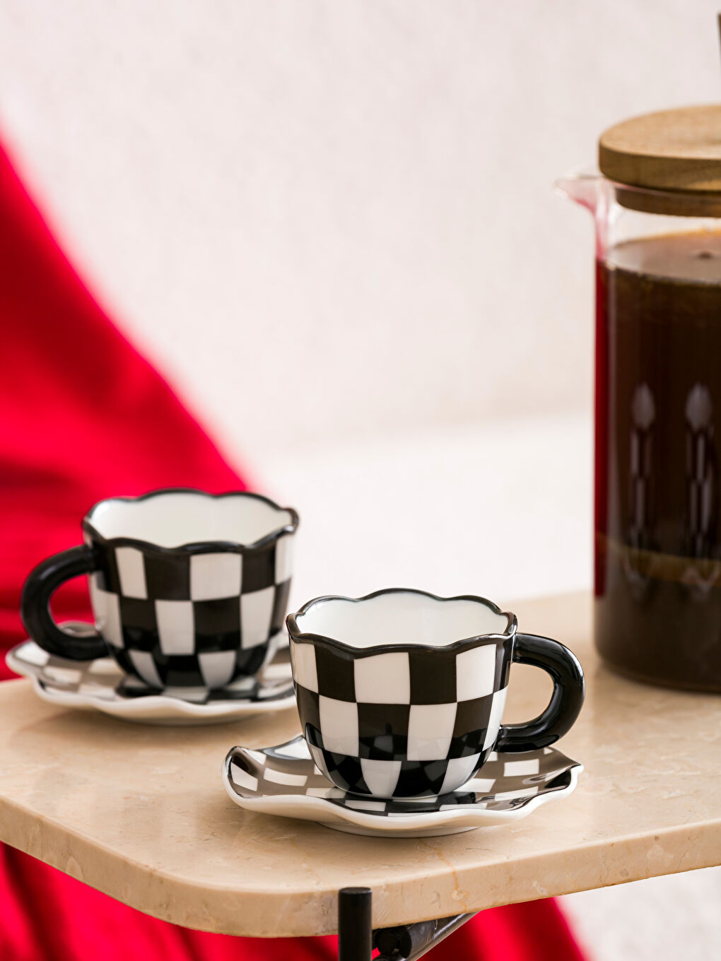 Checkered Pattern 2-Person Ceramic Coffee Cup Set -S4I806Z8 Checkered Pattern 2-Person Ceramic Coffee Cup Set -S4I806Z8