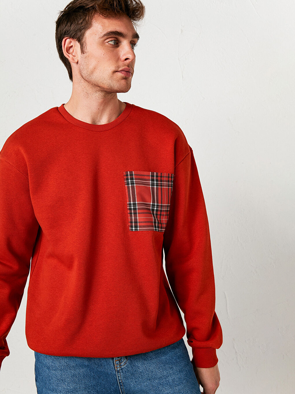 Plaid crew outlet neck sweatshirt