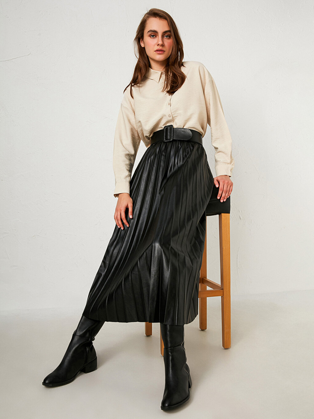 Faux Leather Pleated Maxi Skirt  Urban Modesty