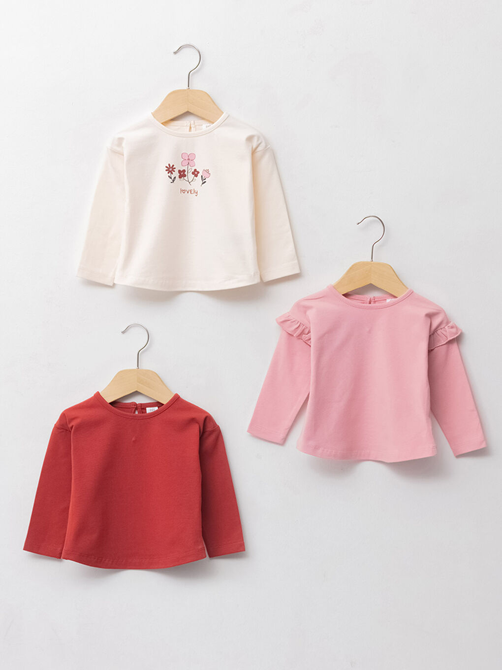 Crew Neck Long Sleeve Cotton Baby Girl TShirt 3Pack W1AI86Z1MAP
