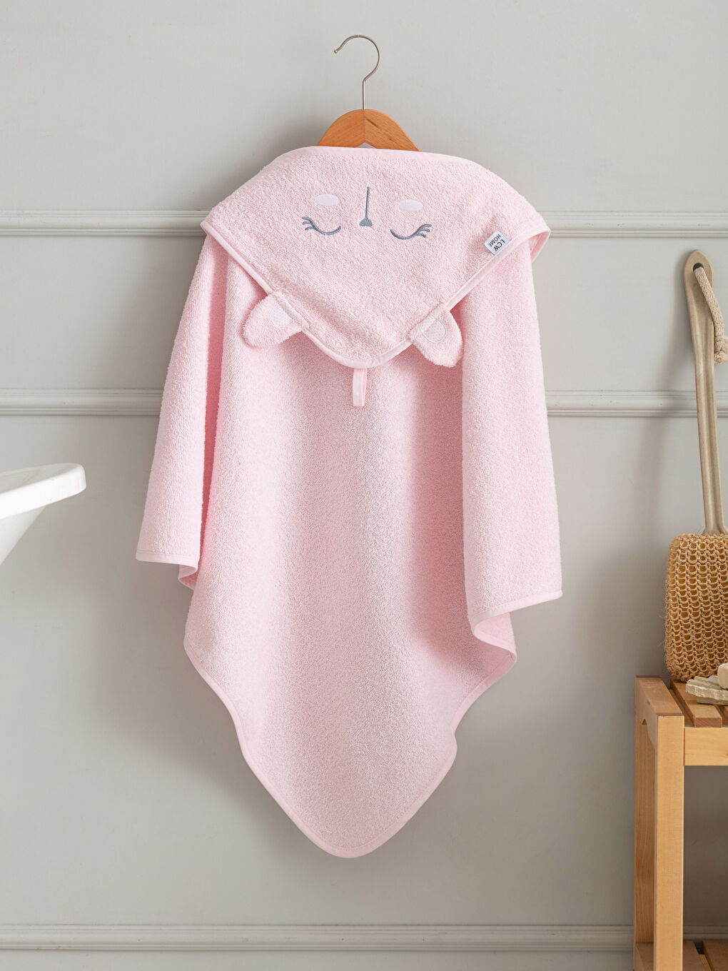 Embroidery Detailed Curl Baby Girl Swaddle Towel 75x75 Cm W1BD54Z1FTG