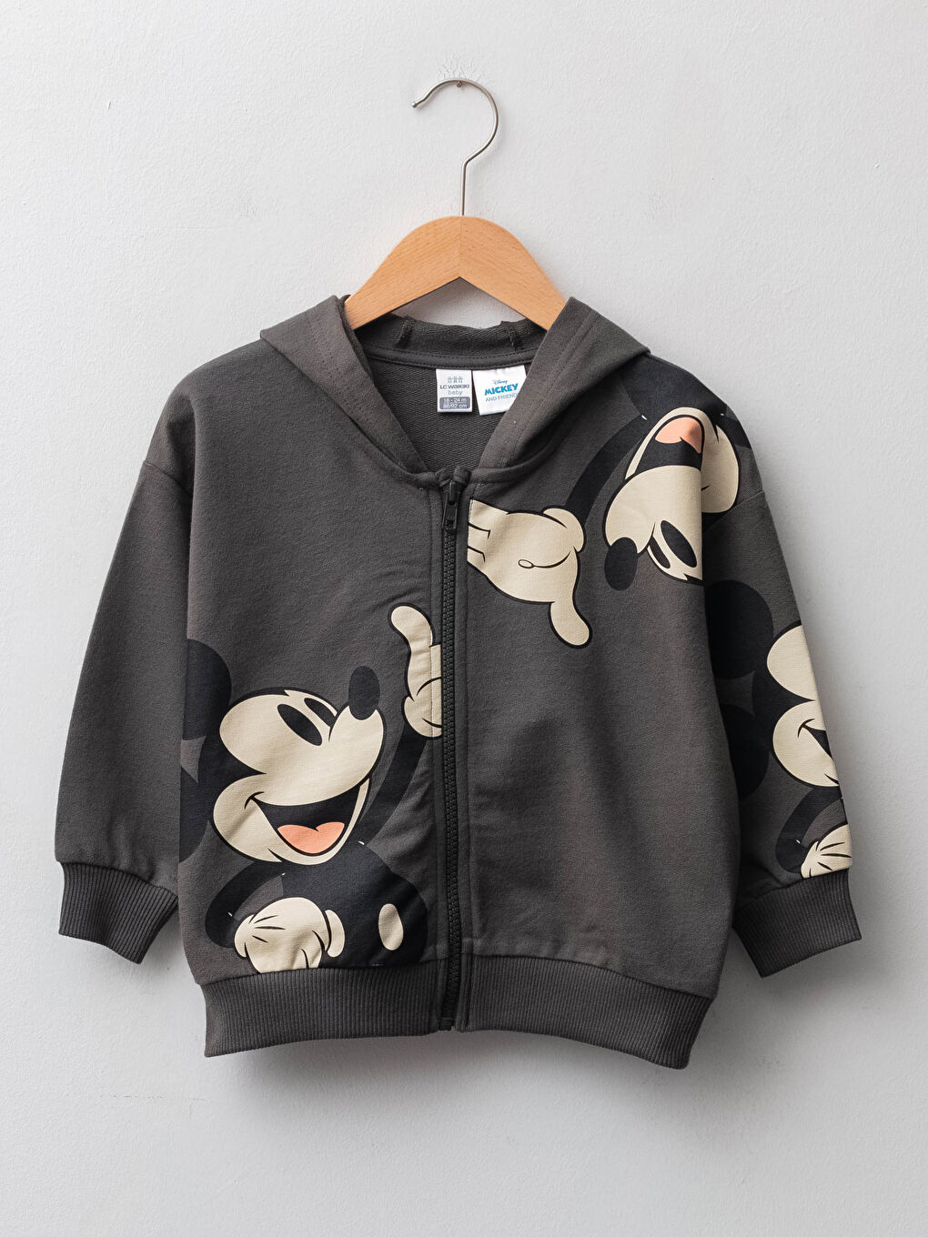 Hooded Long Sleeve Mickey Mouse Printed Cotton Baby Boy Zipper