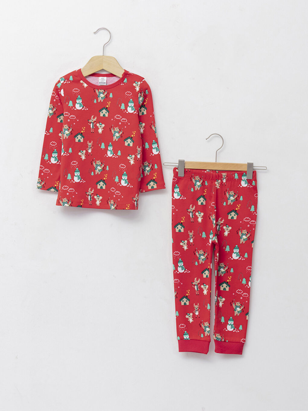 Crew Neck Long Sleeve Christmas Themed Cotton Baby Boy Pajamas Set W1CI34Z1 LTP W1CI34Z1 LTP LC Waikiki