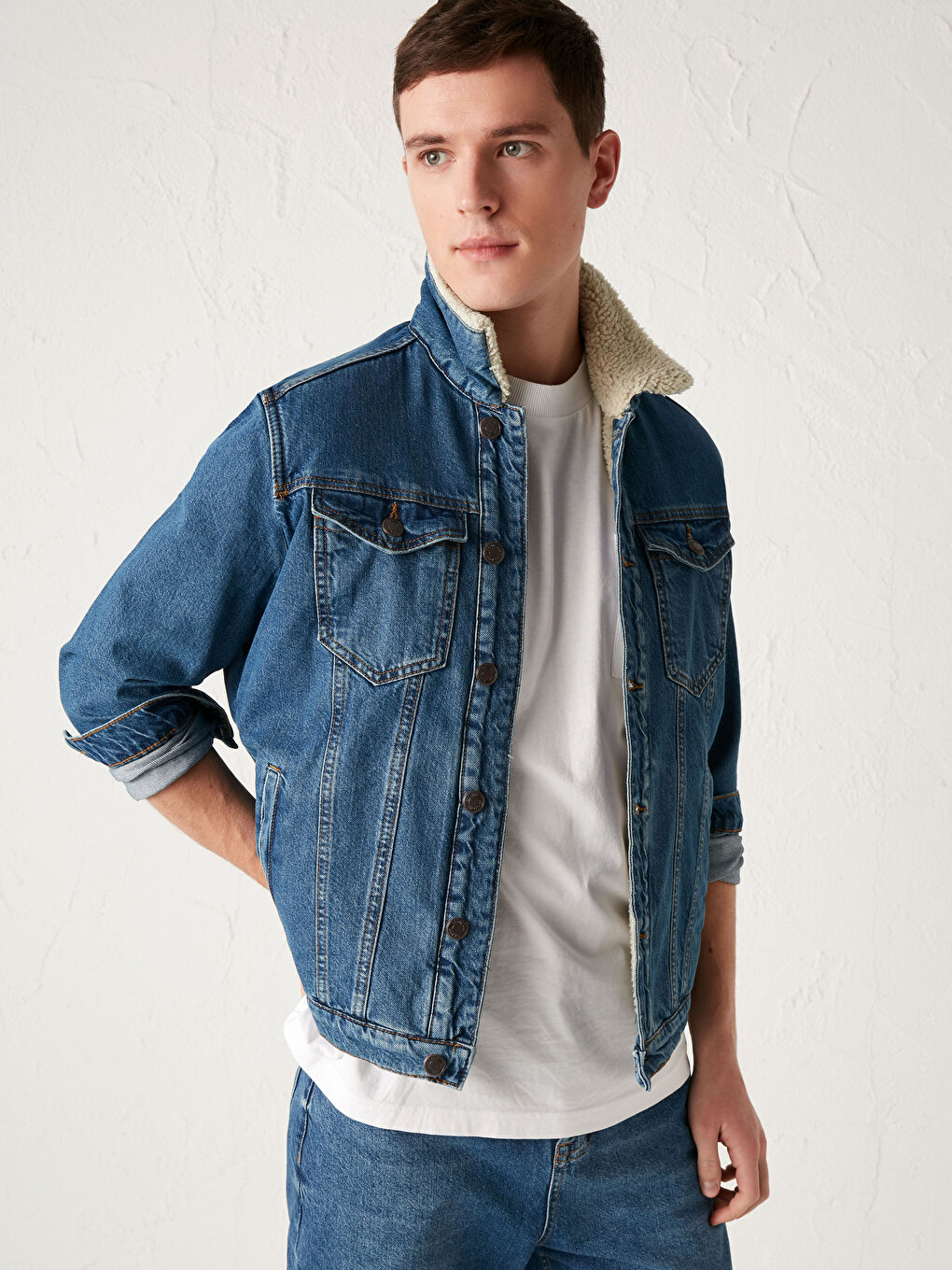 Men Winter Faux Fur Collar Lining Denim Jeans Jacket Denim Outwear Coat  S-5XL | eBay