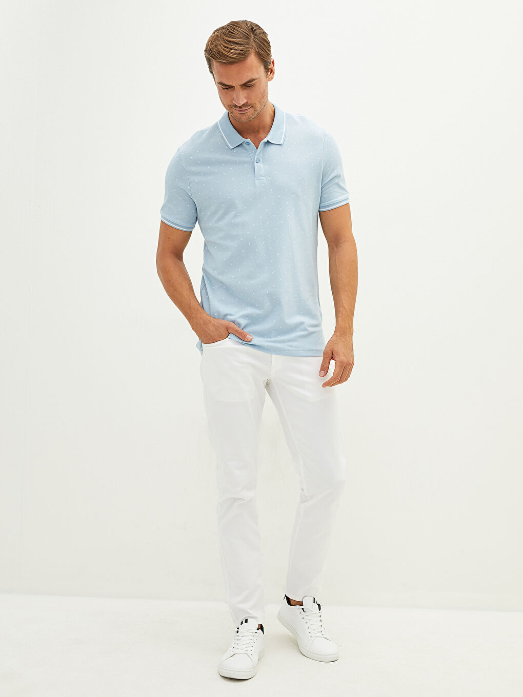 Polo Neck Short Sleeve Patterned Pike Men's T-shirt Polo Neck Short Sleeve Patterned Pike Men's T-shirt