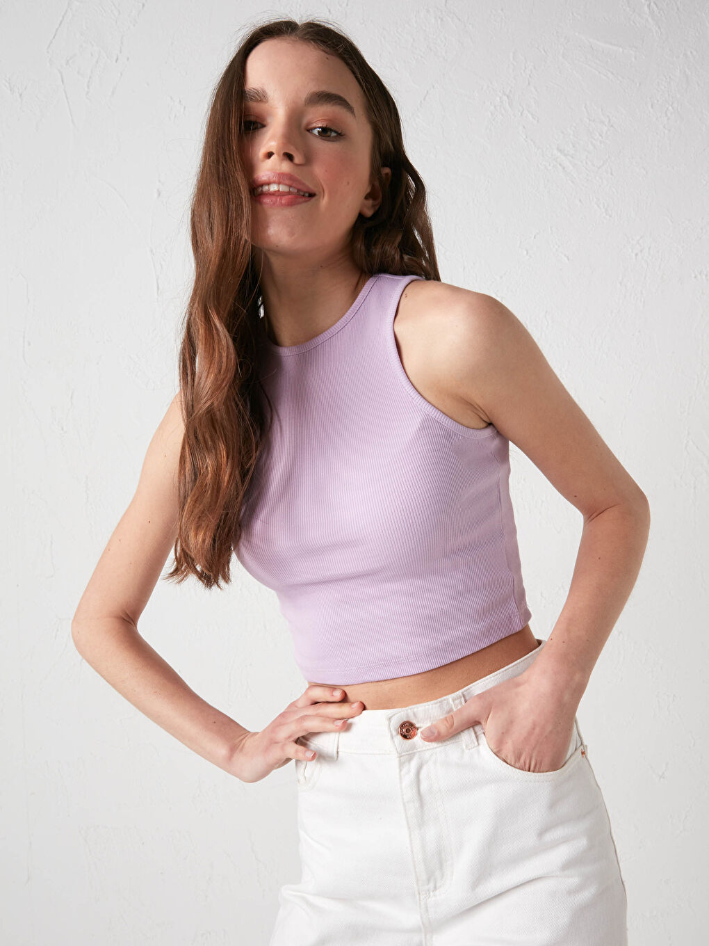 Crew Neck Straight Sleeveless Crop Camisole Fabric Female