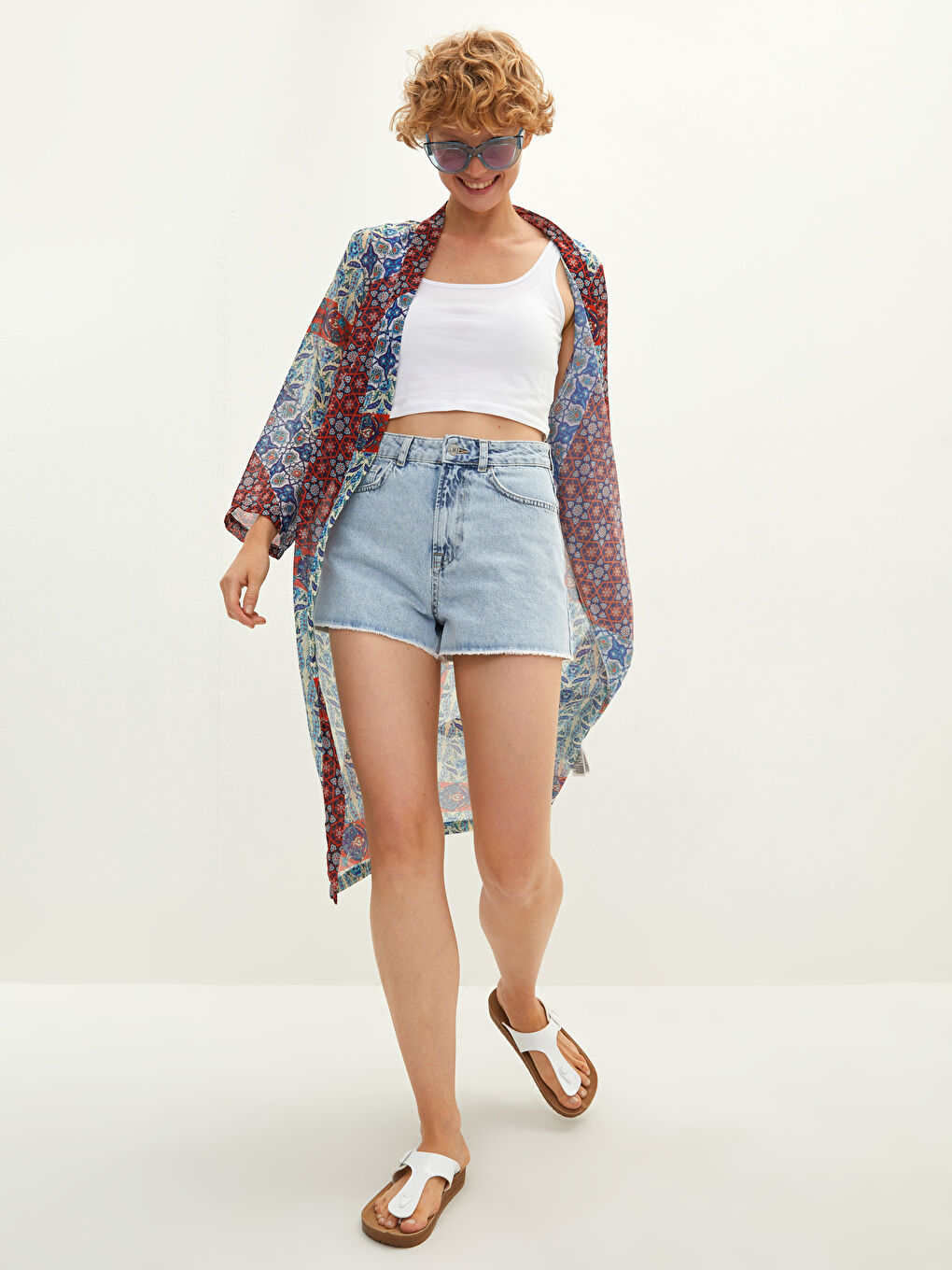 Shawl Collar Patterned Long Sleeve Women's Kimono -S1M846Z8