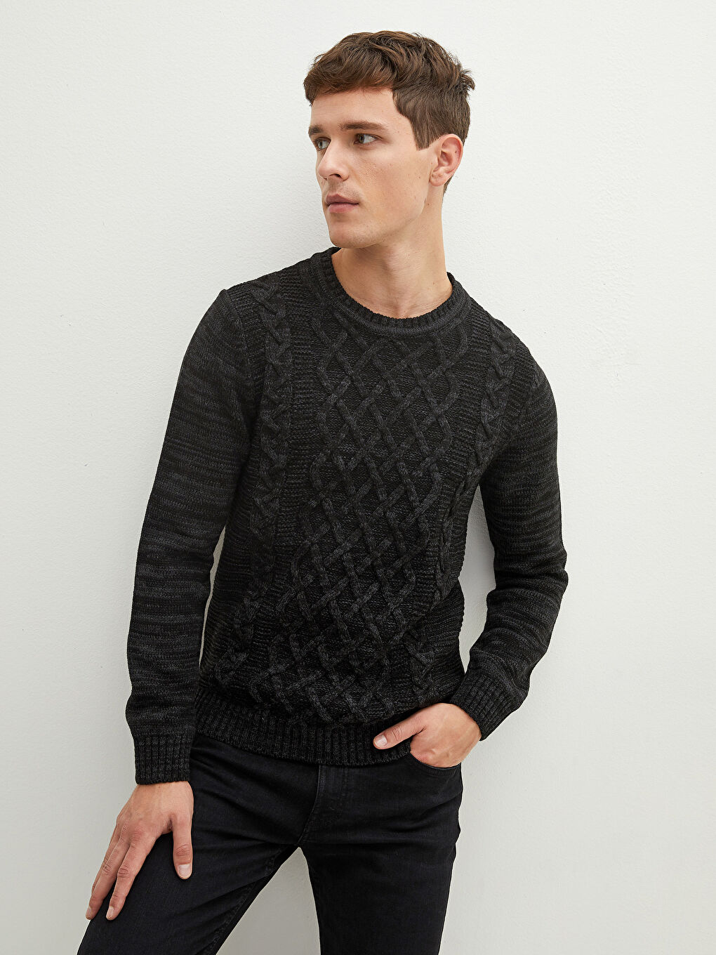 Crew Neck Long Sleeve Men's Tricot Sweater -W17710Z8-L8N