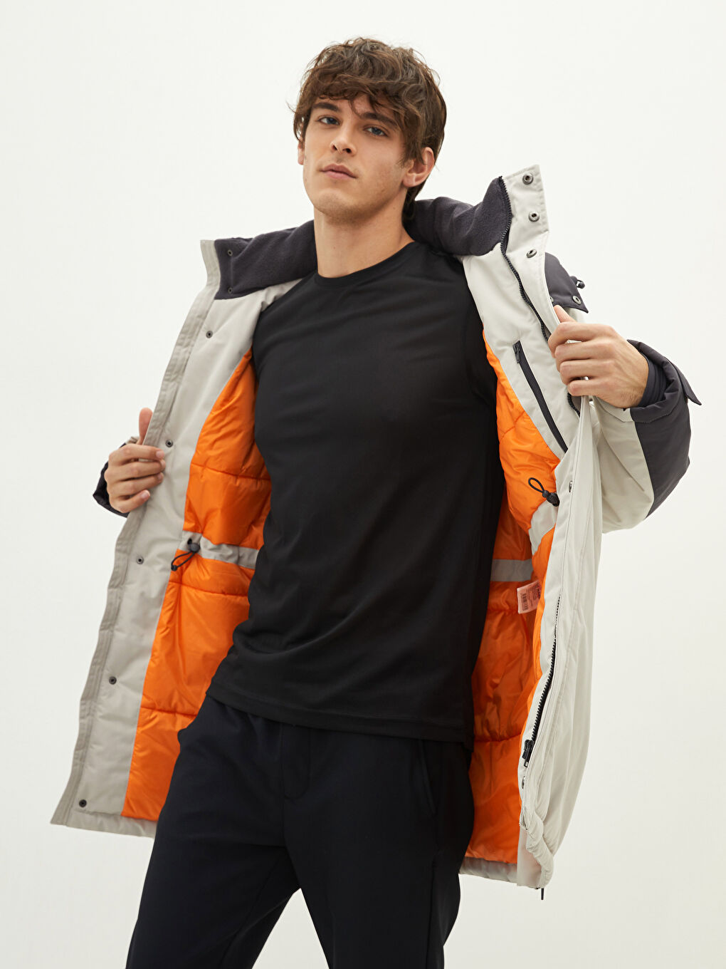 Hooded Color Block Men's Coat -W18721Z8-PXG - W18721Z8-PXG