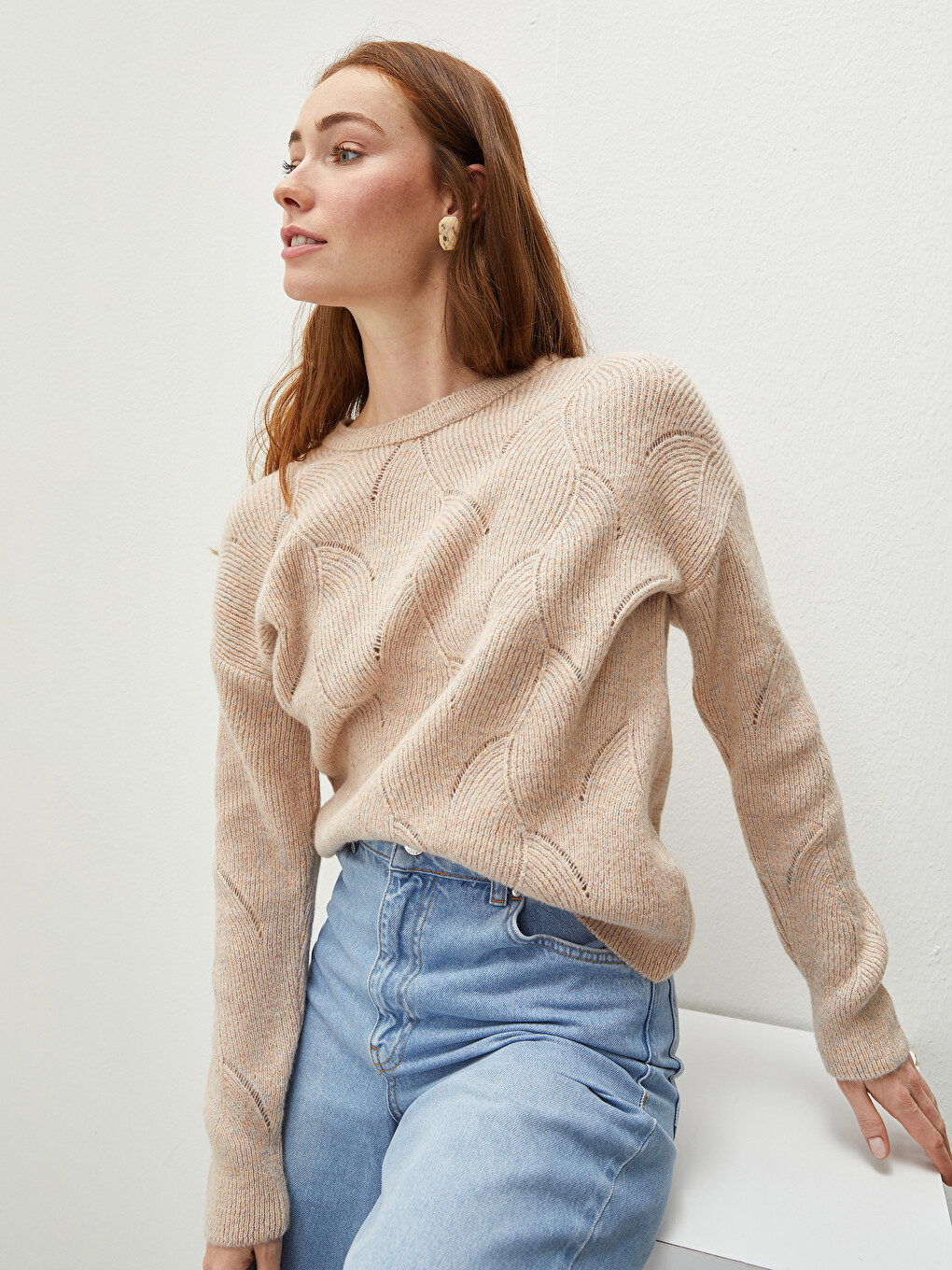 Pull Femme Tricoté Col Ras Du Cou - Laine Et Cachemire - Neuf Avec étiquettes - Taille US