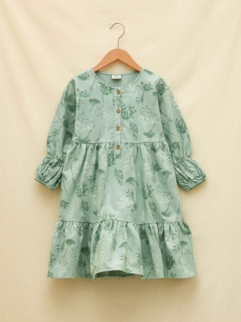 Crew Neck Patterned Long Sleeve Girl Dress W1CK14Z4LRR W1CK14Z4LRR