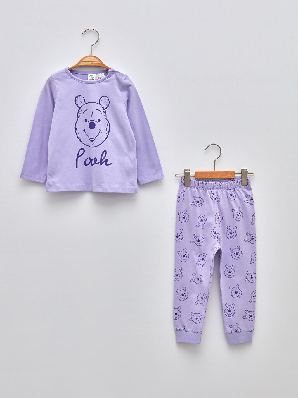 Crew Neck Long Sleeve Winnie the Pooh Printed Cotton Baby Girl Pajamas