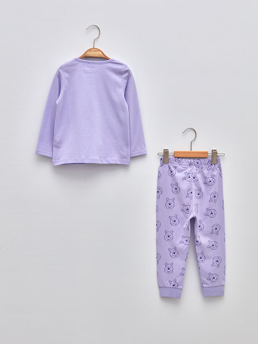 Crew Neck Long Sleeve Winnie the Pooh Printed Cotton Baby Girl Pajamas