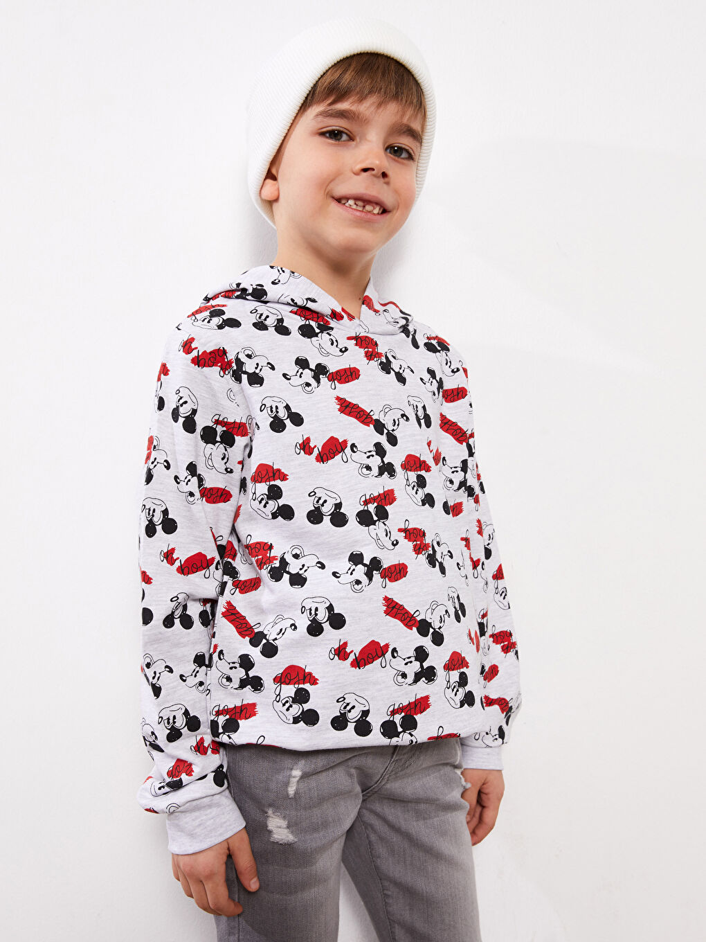 Hooded Mickey Mouse Printed Long Sleeve Boys Sweatshirt -W1IE20Z4-LRW -  W1IE20Z4-LRW - LC Waikiki