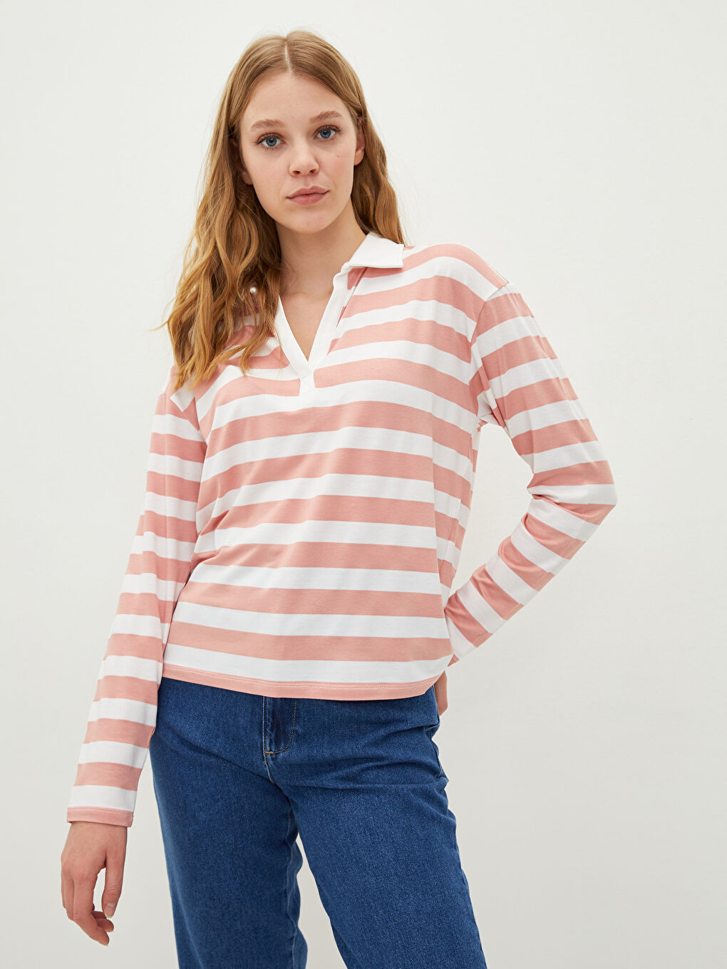 Polo Neck Striped Long Sleeve Women s T Shirt W1J269Z8 LHH W1J269Z8 LHH LC Waikiki