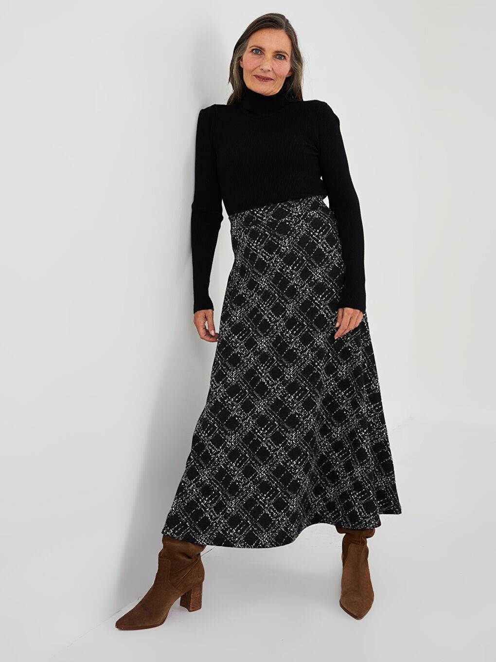 Elastic Waist Plaid Ponte Fabric Women's Flared Skirt -W1J957Z8-MHS ...