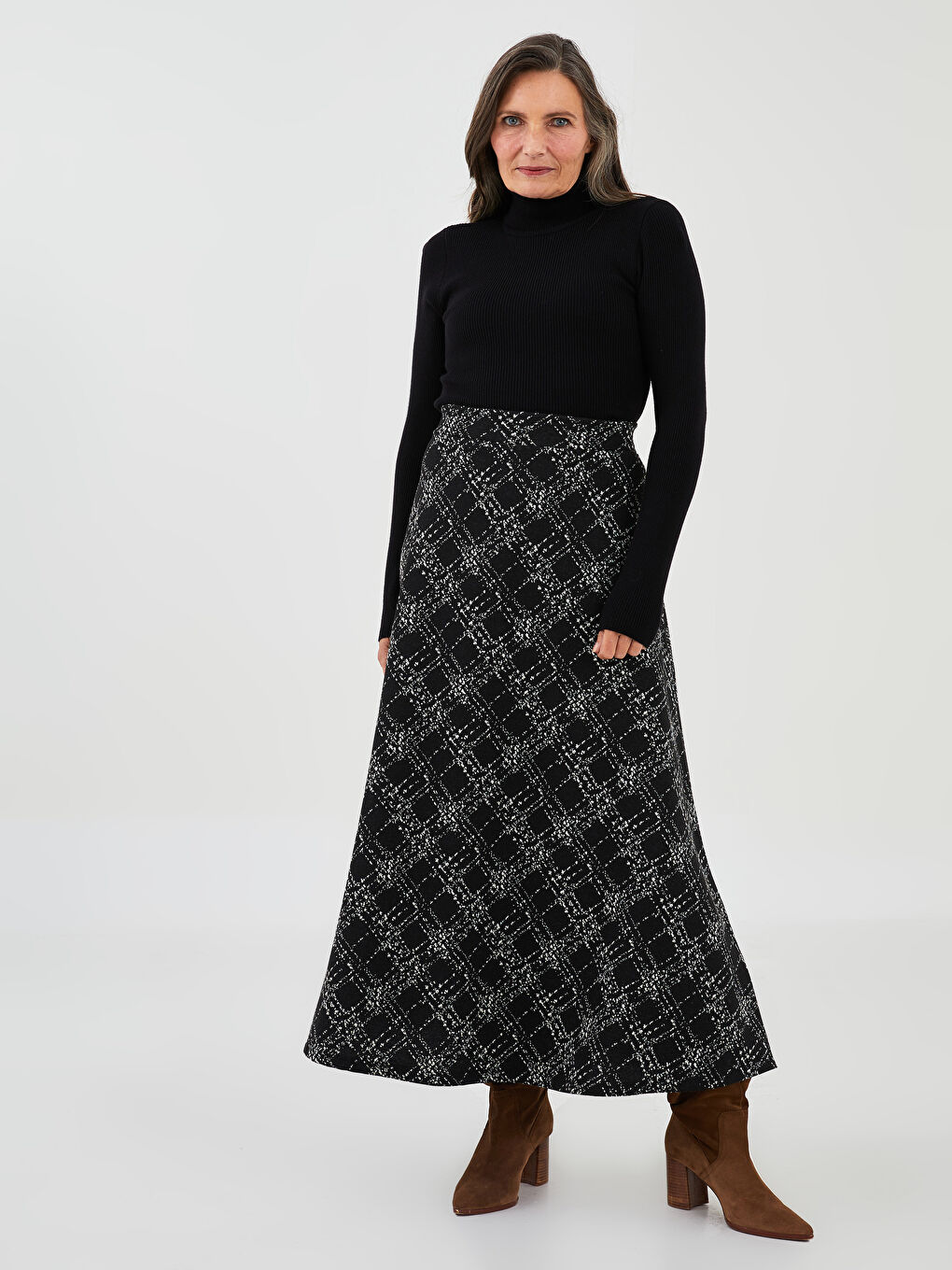 Elastic Waist Plaid Ponte Fabric Women's Flared Skirt W1J957Z8MHS W1J957Z8MHS LC Waikiki