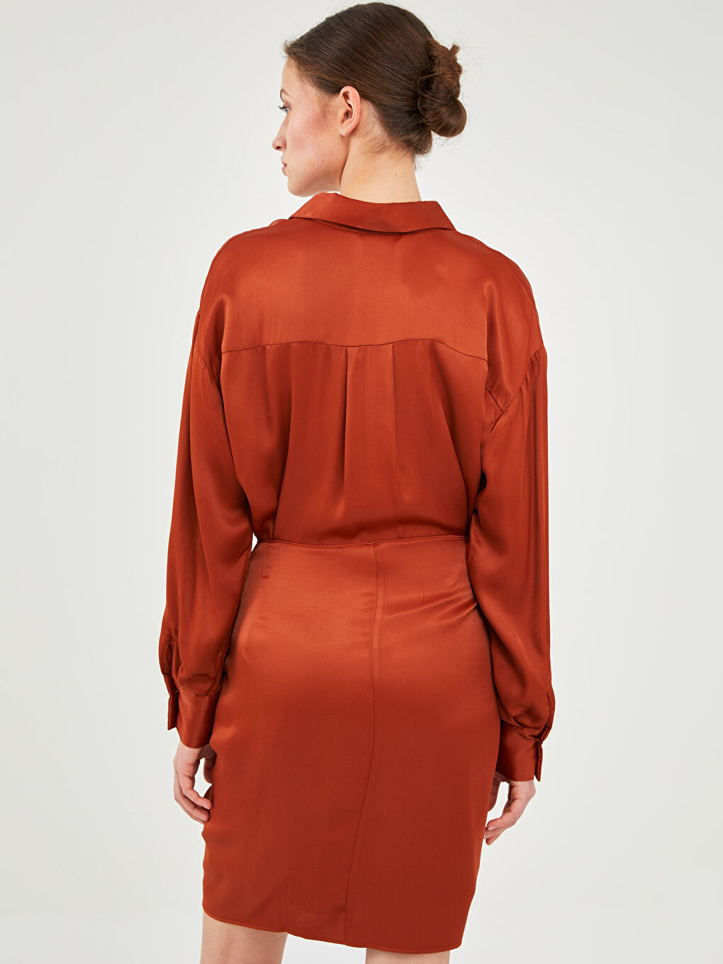 ロク♡SATIN SHORT SLEEVE OPEN COLLAR SHIRT LC WAIKIKI Straight Long Sleeve Women's Satin Shirt Dress