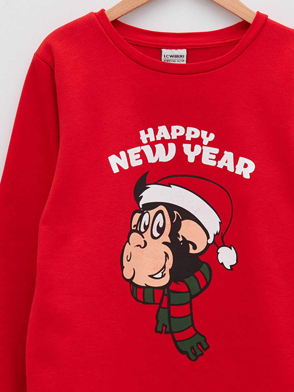 Crew Neck Nostalgic Monkey Printed New Year Themed Long