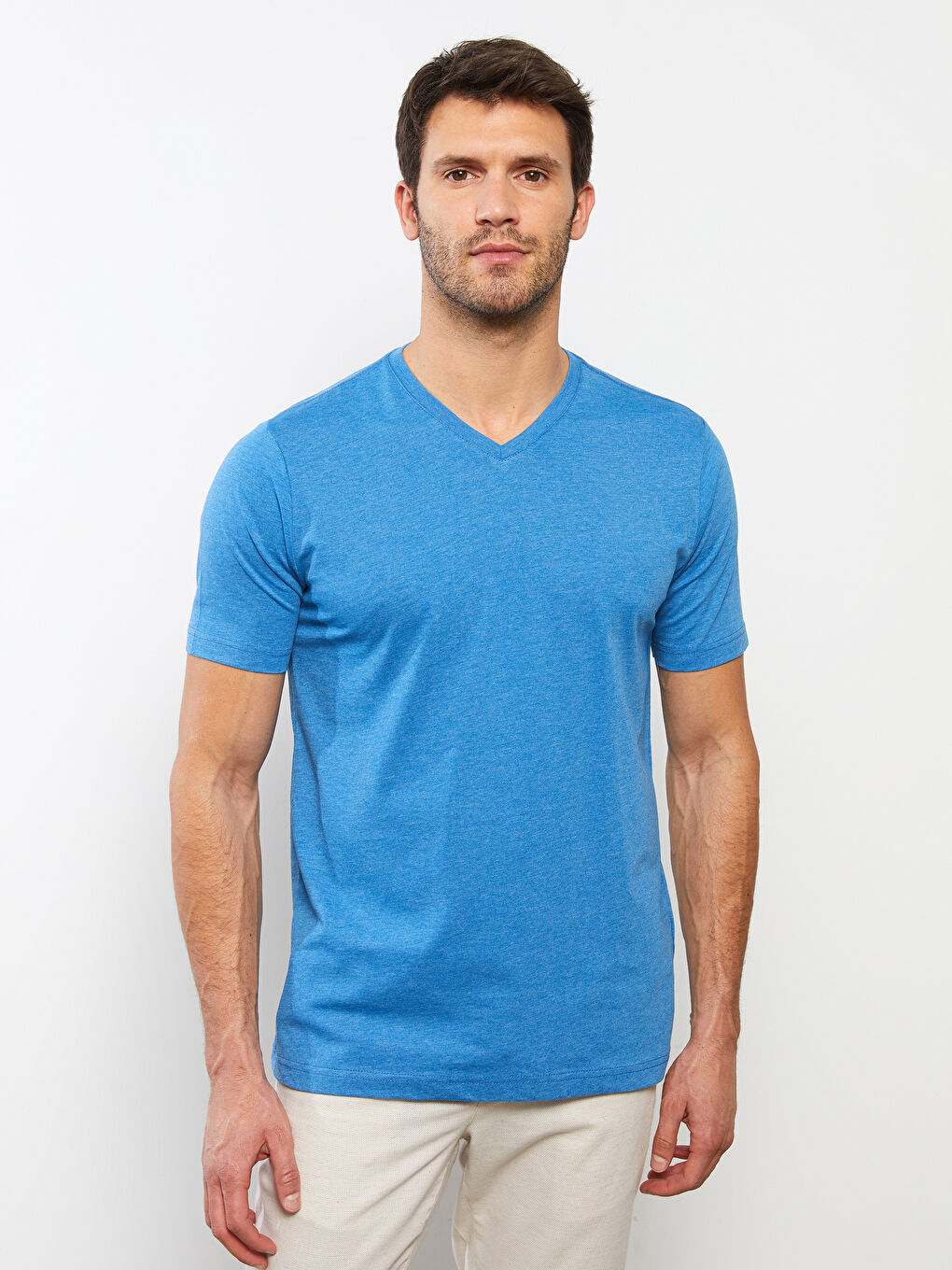 V Neck Short Sleeve Combed Cotton Men's T-shirt -S20839Z8-DTB ...