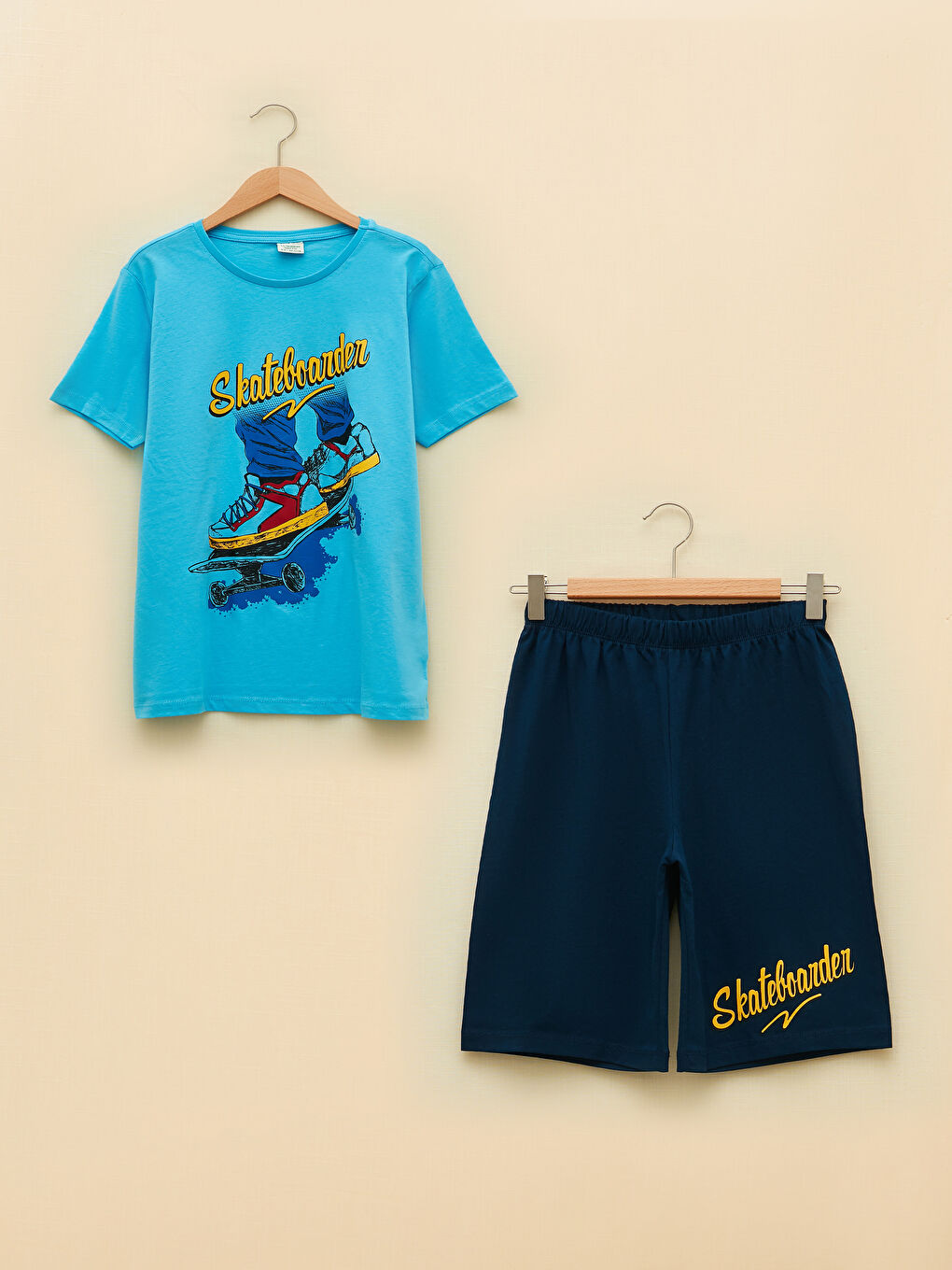 Crew Neck Printed Short Sleeve Boy's Short Pajamas Set -S2EV87Z4