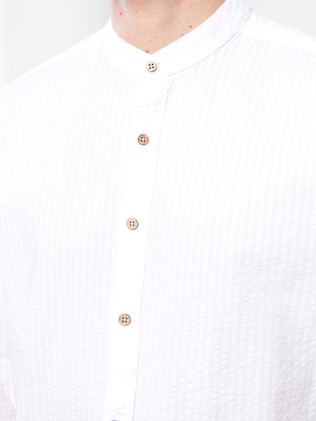 Slim Fit Grandad Collar Long Sleeve Men's Shirt S27854Z8KE8