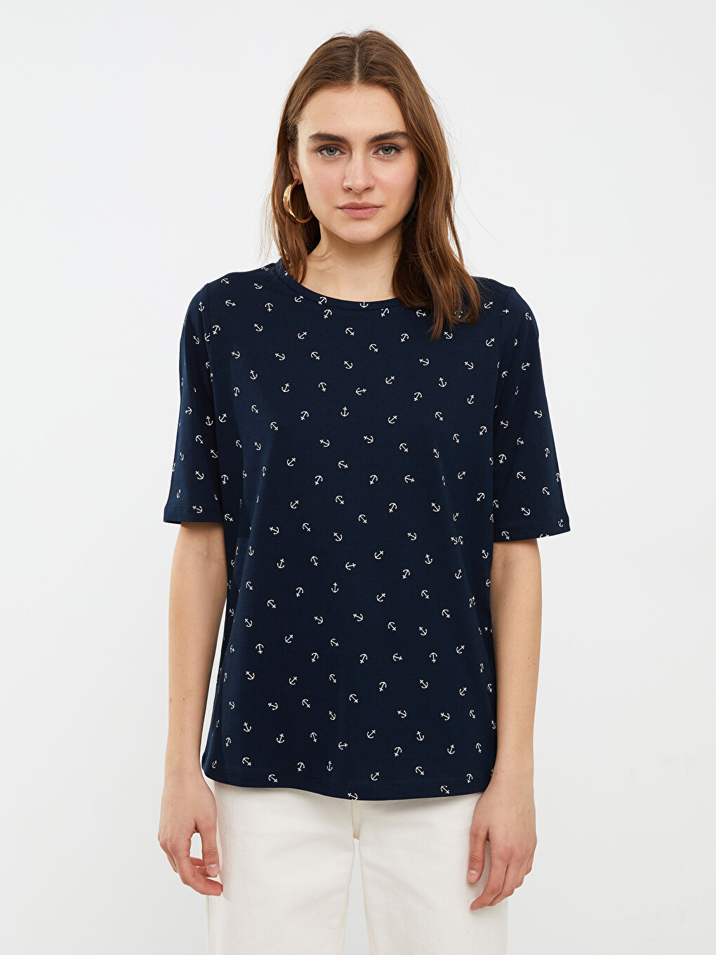 Crew Neck Polka Dot Short Sleeve Cotton Women's T-Shirt -S29642Z8-LQN ...