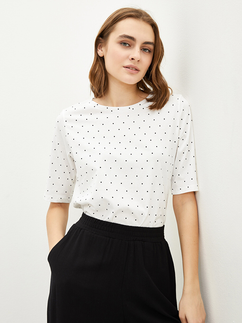 3/4 slv. polka dot foil shirt (t526008)