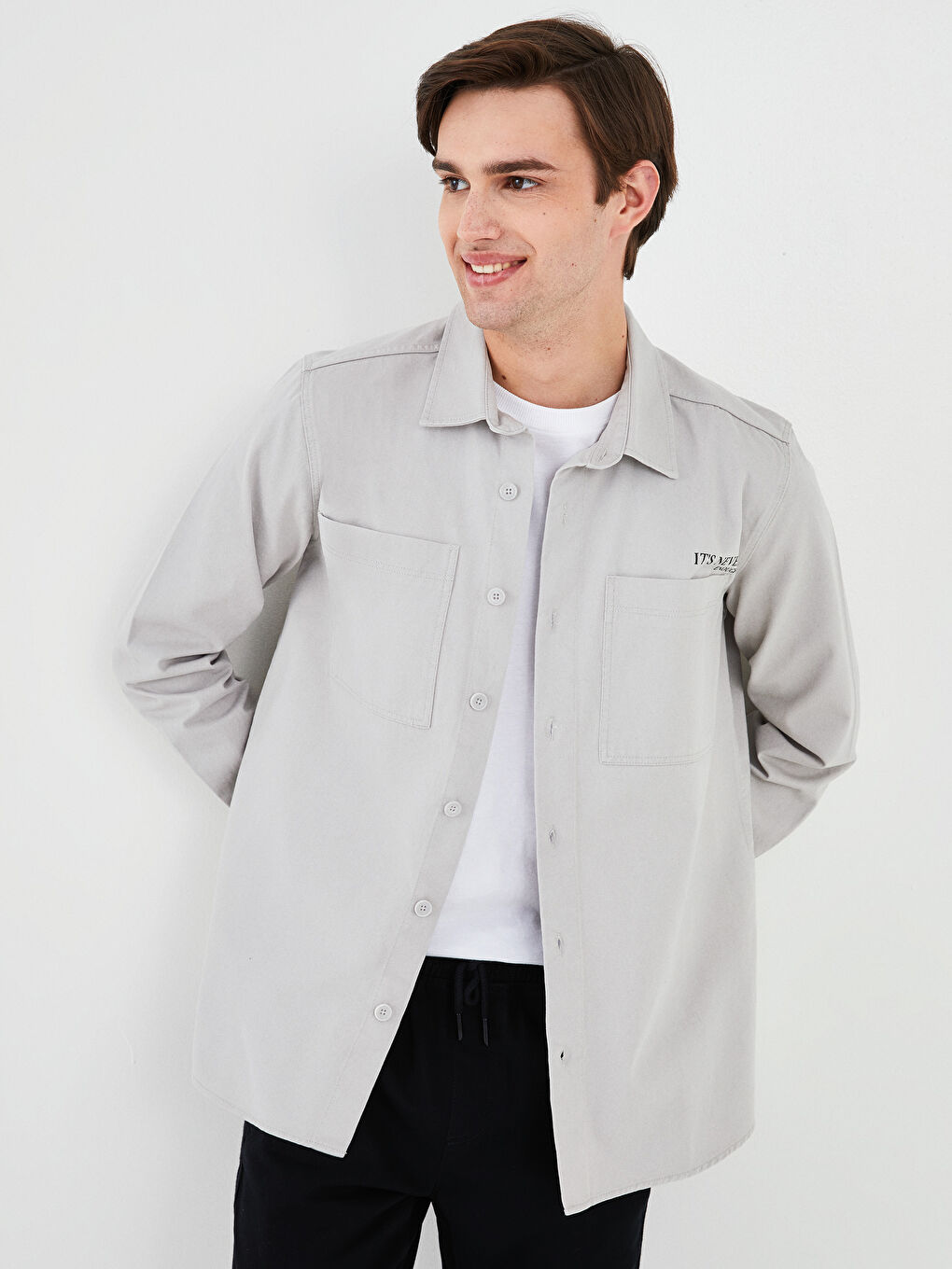 Regular Fit Long Sleeved Oxford Men's Shirt Jacket S2AJ90Z8SCY