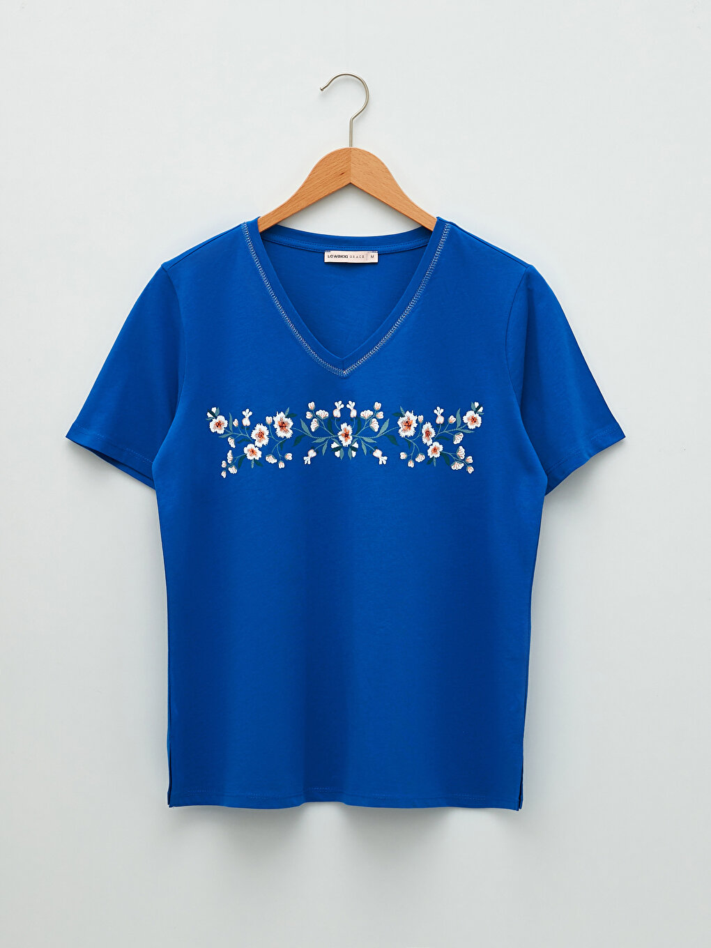 Women's V-Neck Floral Short Sleeve Cotton T-Shirt -S2CM54Z8-HNA ...