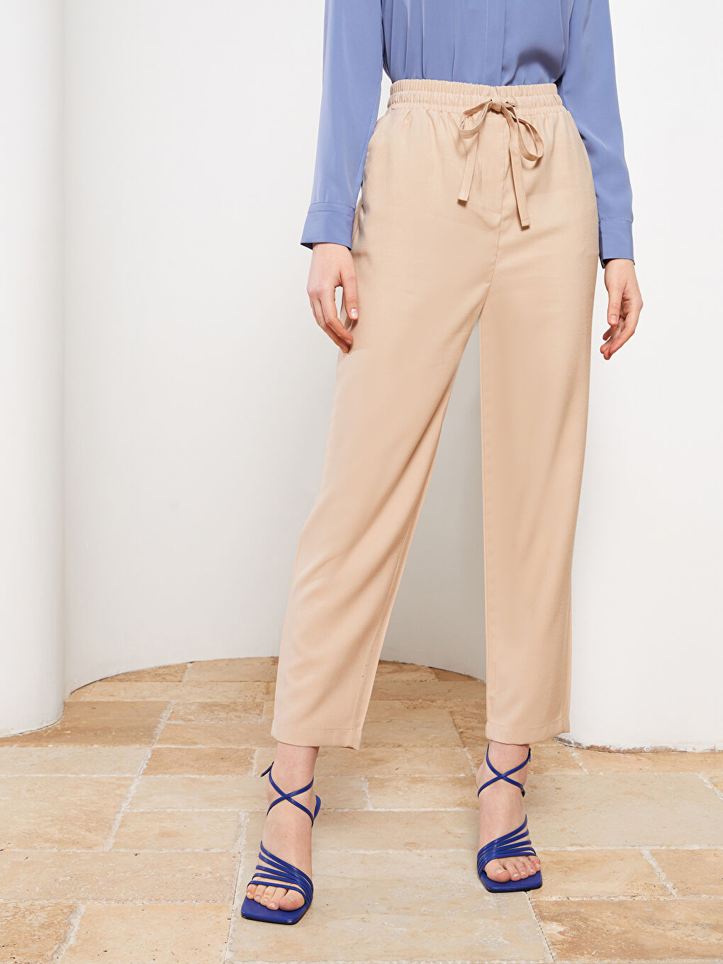 Elastic Waist Comfortable Fit Straight Pocket Women's Trousers Detailed S2DV97Z8FGB S2DV97Z8