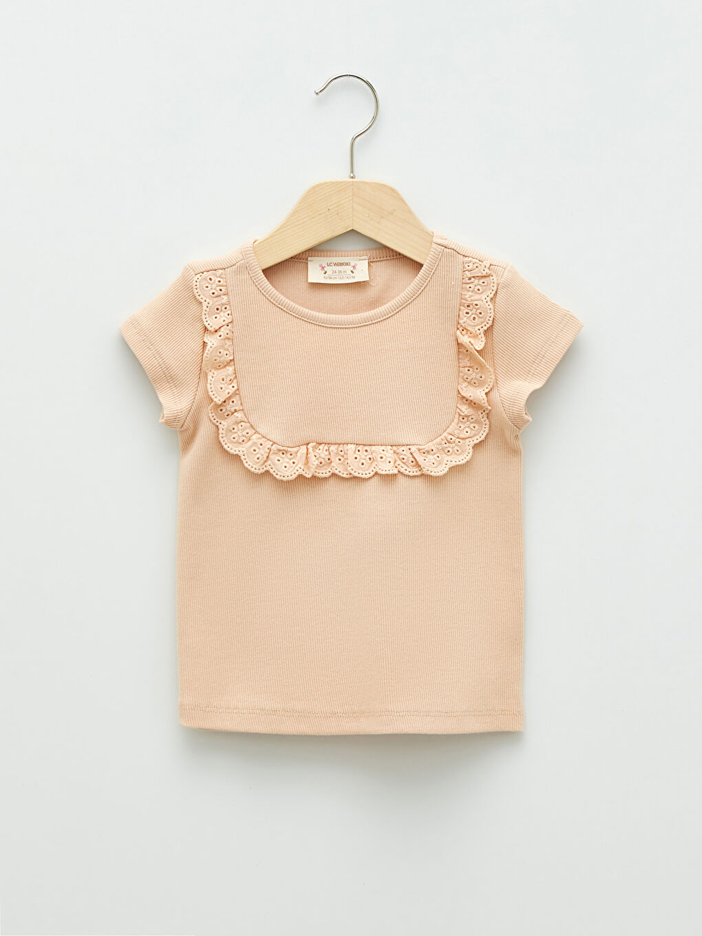 Crew Neck Scalloped Detailed Short Sleeve Cotton Baby Girl TShirt