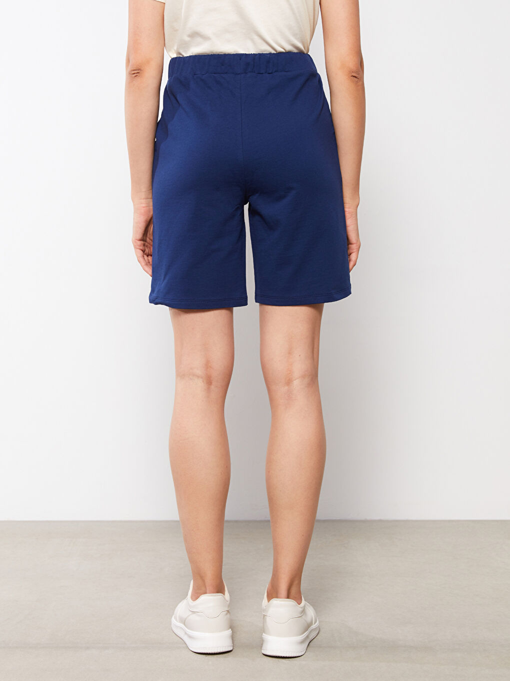 Elastic Waist Regular Pocket Detailed Cotton Women's Bermuda Shorts