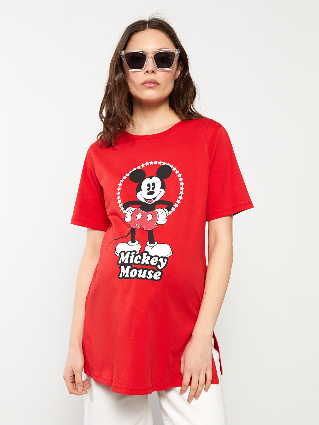 Crew Neck Mickey Mouse Printed Short Sleeve Cotton Maternity T Shirt