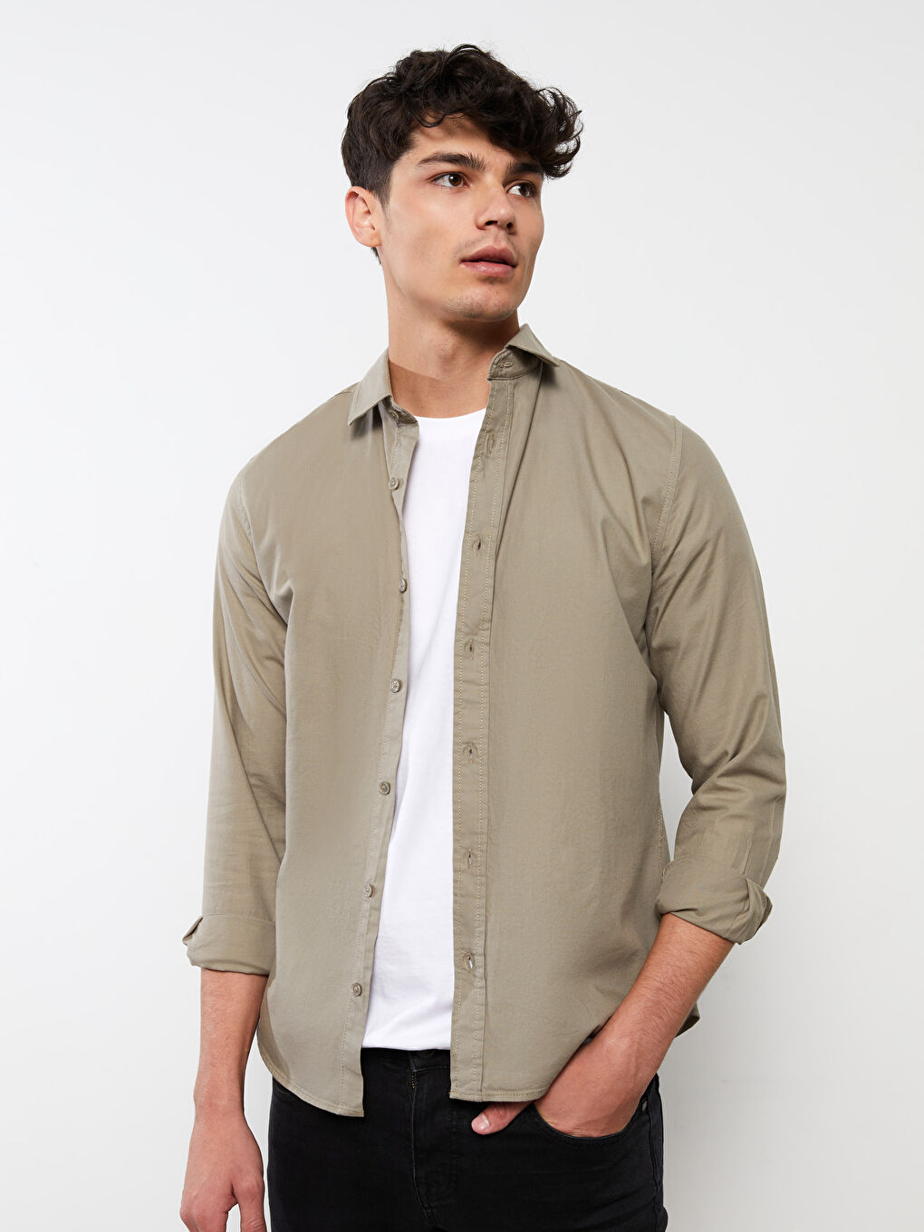 Slim Fit Long Sleeve Gabardine Men's Shirt S2FN42Z8R69 S2FN42Z8R69