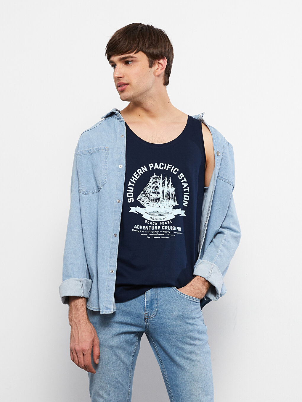 Crew Neck Printed Combed Cotton Men's Sleeveless T-Shirt -S2GV07Z8-HRZ ...