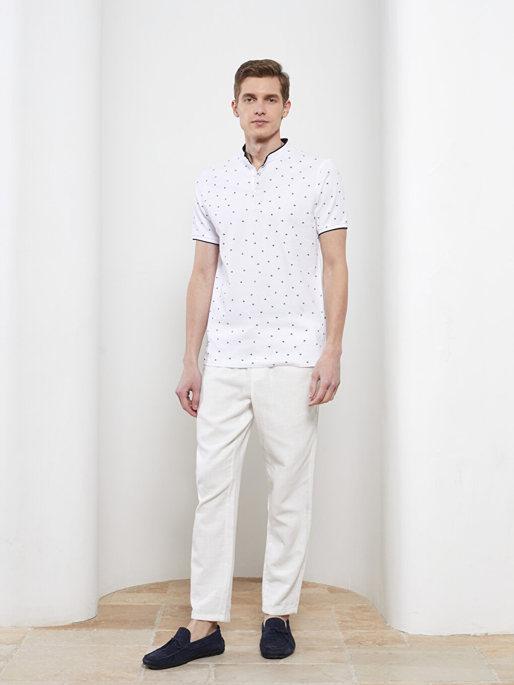 Grandad Collar Short Sleeve Patterned Piqué Men's T-Shirt -S2H833Z8-J5E ...
