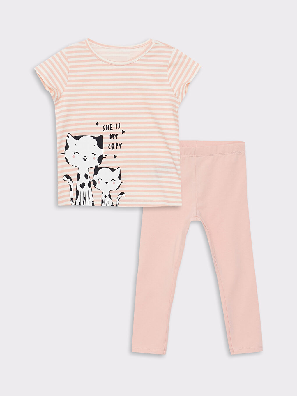 Crew Neck Short Sleeve Printed Cotton Baby Girl TShirt and Tights Set