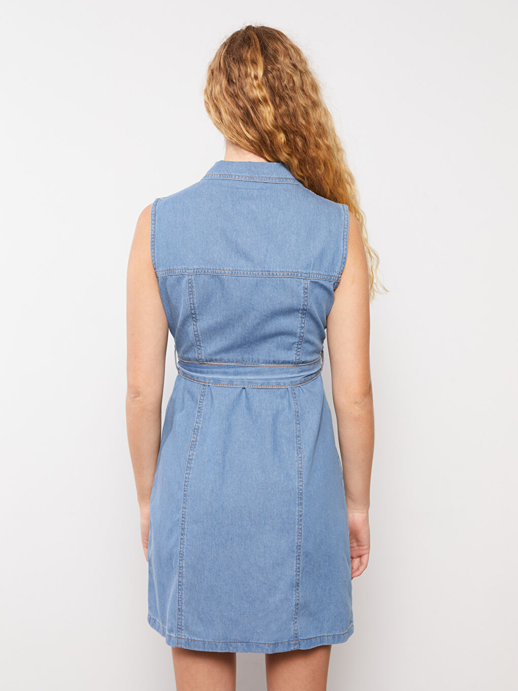 Women's Shirt Collar Straight Sleeveless Jean Dress S2IF04Z8311