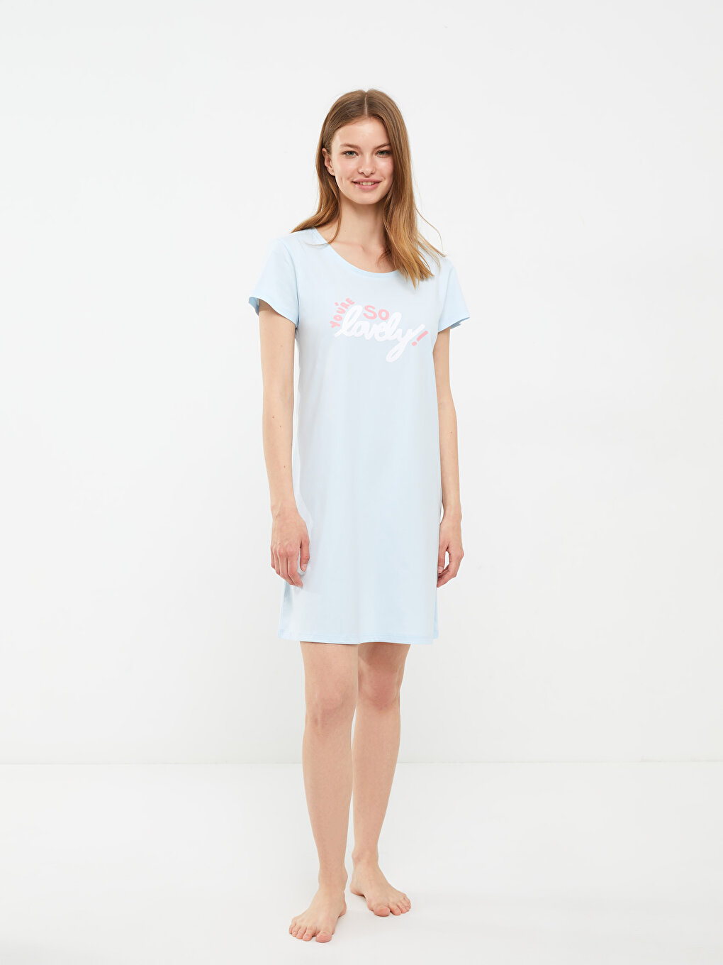 Crew Neck Printed Short Sleeve Cotton Women's Nightgown -S2IK55Z8-QXE ...