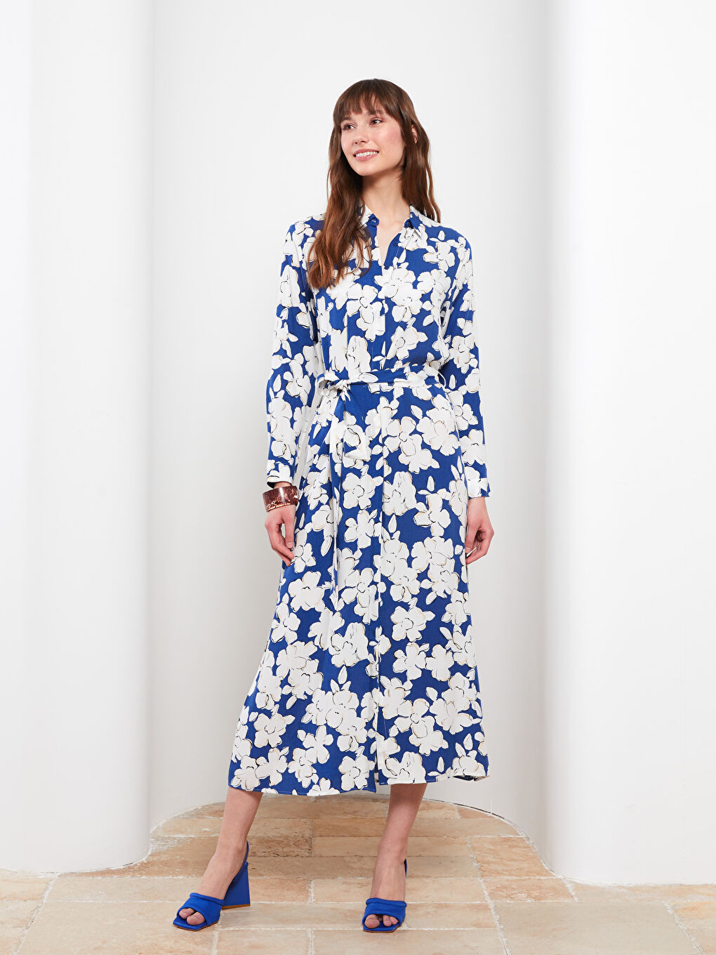 Floral Long Sleeve Viscose Women Shirt Dress S2IV95Z8LQQ S2IV95Z8