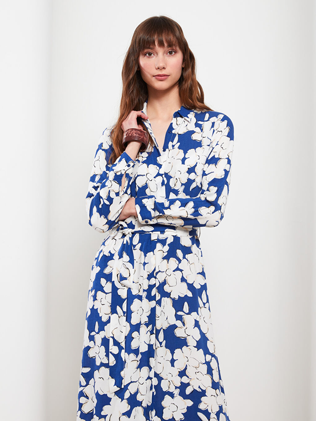 Floral Long Sleeve Viscose Women Shirt Dress S2IV95Z8LQQ S2IV95Z8